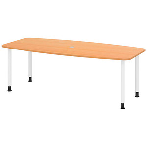 HAMMERBACHER Konferenztisch KT22C buche Tonnenform, Rundrohr weiß, 220,0 x 83,0/103,0 x 72,0 - 74,0 cm