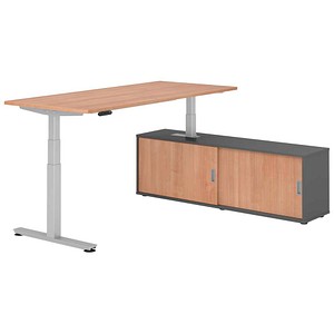 HAMMERBACHER VXDSM19SB elektrisch höhenverstellbarer Schreibtisch nussbaum rechteckig, T-Fuß-Gestell silber 180,0 x 80,0 cm