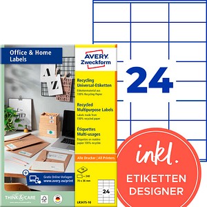 AVERY Zweckform Etiketten LR3475-10 weiß 70,0 x 36,0 mm, 10 Blatt