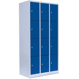 LÜLLMANN Schließfachschrank lichtgrau, enzianblau 520431, 12 Schließfächer 88,5 x 50,0 x 180,0 cm