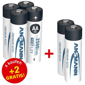 4 + 2 GRATIS: ANSMANN Akkus Photo Ni-MH Mignon AA 2.400 mAh, 4 St. + GRATIS 2 St.