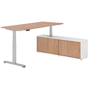 HAMMERBACHER VXDSM19SB elektrisch höhenverstellbarer Schreibtisch nussbaum rechteckig, T-Fuß-Gestell silber 180,0 x 80,0 cm