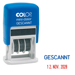 COLOP Datumstempel mit Text "Gescannt" Mini-Dater S 160/L selbstfärbend blau rot