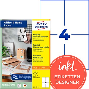 AVERY Zweckform Etiketten LR3483-10 weiß 105,0 x 148,0 mm, 10 Blatt