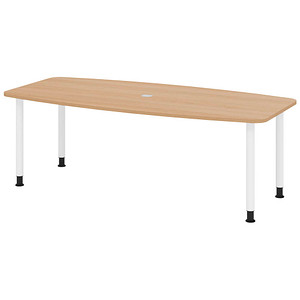 HAMMERBACHER Konferenztisch KT22C eiche Tonnenform, Rundrohr weiß, 220,0 x 83,0/103,0 x 72,0 - 74,0 cm