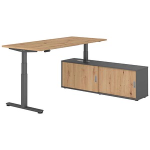 HAMMERBACHER VXDSM19SB elektrisch höhenverstellbarer Schreibtisch asteiche rechteckig, T-Fuß-Gestell grau 180,0 x 80,0 cm