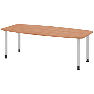 HAMMERBACHER Konferenztisch KT22C nussbaum Tonnenform, Rundrohr silber, 220,0 x 83,0 - 103,0 x 72,0 - 74,0 cm