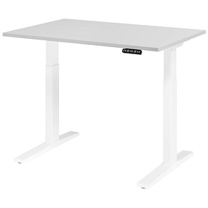 HAMMERBACHER XMKA12 elektrisch höhenverstellbarer Schreibtisch lichtgrau rechteckig, C-Fuß-Gestell weiß 120,0 x 80,0 cm