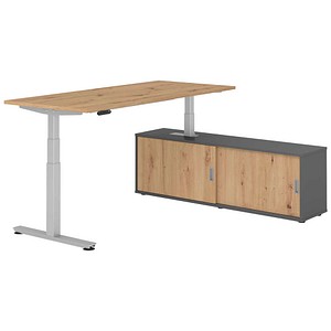 HAMMERBACHER VXDSM19SB elektrisch höhenverstellbarer Schreibtisch asteiche rechteckig, T-Fuß-Gestell silber 180,0 x 80,0 cm
