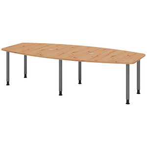 HAMMERBACHER Konferenztisch KT28C asteiche Tonnenform, Rundrohr grau, 280,0 x 85,0/130,0 x 72,0 - 74,0 cm