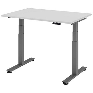 HAMMERBACHER XDSM12 elektrisch höhenverstellbarer Schreibtisch lichtgrau rechteckig, T-Fuß-Gestell grau 120,0 x 80,0 cm