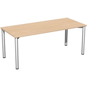 geramöbel Flex Schreibtisch buche, silber rechteckig, 4-Fuß-Gestell silber 180,0 x 80,0 cm