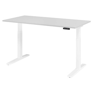 HAMMERBACHER XMKA16 elektrisch höhenverstellbarer Schreibtisch lichtgrau rechteckig, C-Fuß-Gestell weiß 160,0 x 80,0 cm