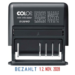 COLOP Datumstempel mit Text Mini-Info-Dater S120/WD selbstfärbend blau rot ohne Logo, 1 St.
