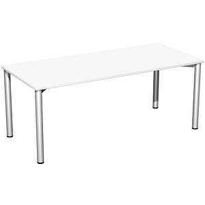 geramöbel Flex Schreibtisch weiß, silber rechteckig, 4-Fuß-Gestell silber 180,0 x 80,0 cm