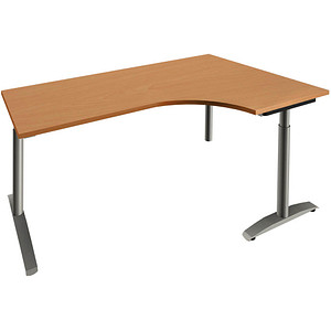 fm Sidney höhenverstellbarer Schreibtisch buche Bogenform, C-Fuß-Gestell Rundrohr silber 180,0 x 80,0 cm