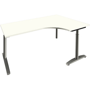 fm Sidney höhenverstellbarer Schreibtisch weiß Bogenform, C-Fuß-Gestell Rundrohr silber 180,0 x 80,0 cm