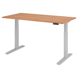 HAMMERBACHER XMKA16 elektrisch höhenverstellbarer Schreibtisch nussbaum rechteckig, C-Fuß-Gestell silber 160,0 x 80,0 cm