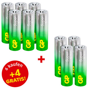 6 + 4 GRATIS: 6 GP Batterien SUPER Mignon AA 1,5 V + GRATIS 4 St.