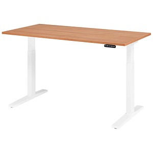 HAMMERBACHER XMKA16 elektrisch höhenverstellbarer Schreibtisch nussbaum rechteckig, C-Fuß-Gestell weiß 160,0 x 80,0 cm