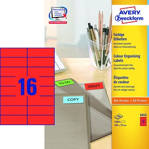 AVERY Zweckform Etiketten 3452 rot 105,0 x 37,0 mm, 100 Blatt