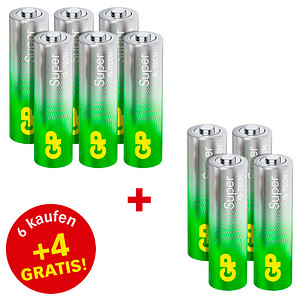 6 + 4 GRATIS: 6 GP Batterien SUPER Micro AAA 1,5 V + GRATIS 4 St.