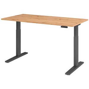 HAMMERBACHER XMKA16 elektrisch höhenverstellbarer Schreibtisch asteiche rechteckig, C-Fuß-Gestell grau 160,0 x 80,0 cm