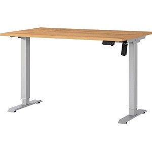 GERMANIA Boras höhenverstellbarer Schreibtisch grandson-eiche rechteckig, T-Fuß-Gestell silber 120,0 x 80,0 cm