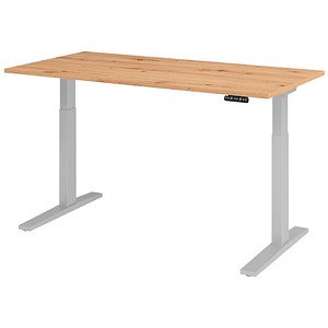 HAMMERBACHER XMKA16 elektrisch höhenverstellbarer Schreibtisch asteiche rechteckig, C-Fuß-Gestell silber 160,0 x 80,0 cm