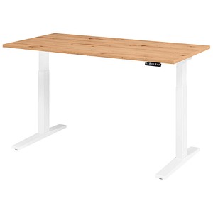HAMMERBACHER XMKA16 elektrisch höhenverstellbarer Schreibtisch asteiche rechteckig, C-Fuß-Gestell weiß 160,0 x 80,0 cm