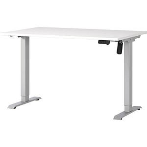 GERMANIA Boras höhenverstellbarer Schreibtisch weiß rechteckig, T-Fuß-Gestell silber 120,0 x 80,0 cm