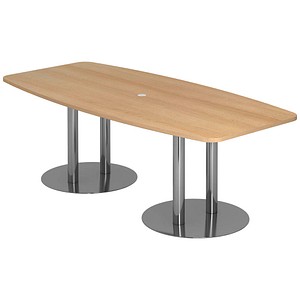 HAMMERBACHER Konferenztisch KT22S eiche Tonnenform, Rundrohr chrom, 220,0 x 83,0 - 103,0 x 74,5 cm