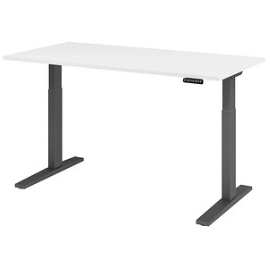 HAMMERBACHER XMKA16 elektrisch höhenverstellbarer Schreibtisch weiß rechteckig, C-Fuß-Gestell grau 160,0 x 80,0 cm