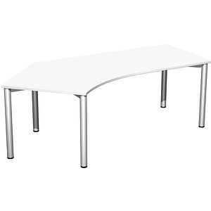 geramöbel Flex Schreibtisch weiß, silber L-Form, 5-Fuß-Gestell silber 216,6 x 113,0 cm