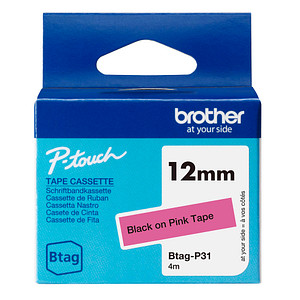 brother Schriftband Btag BTAGP31, 12 mm, schwarz auf pink, 1 St.