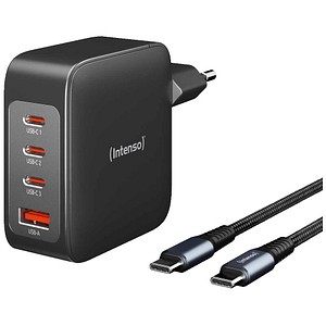 Intenso W140A3C + C520C USB-C Kabel GaN-Ladeadapter weiß, 140 Watt