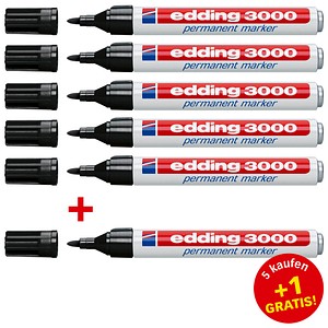 5+1 GRATIS: 5 edding 3000 Permanentmarker schwarz 1,5 - 3,0 mm + GRATIS 1 St.