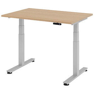 HAMMERBACHER XDSM12 elektrisch höhenverstellbarer Schreibtisch eiche rechteckig, T-Fuß-Gestell silber 120,0 x 80,0 cm