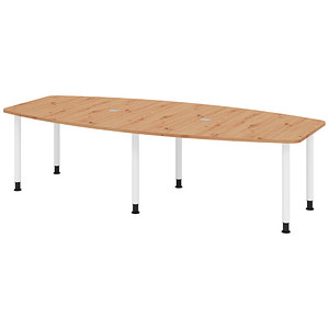 HAMMERBACHER Konferenztisch KT28C asteiche Tonnenform, Rundrohr weiß, 280,0 x 85,0/130,0 x 72,0 - 74,0 cm