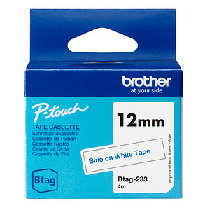 brother Schriftband Btag BTAG233, 12 mm, blau auf weiß, 1 St.