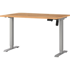 GERMANIA Boras höhenverstellbarer Schreibtisch navarra-eiche rechteckig, T-Fuß-Gestell silber 120,0 x 80,0 cm