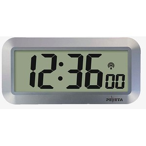 PEWETA digitale Funkwanduhr DCF77 silber Kunststoff 41,8 x 20,3 cm