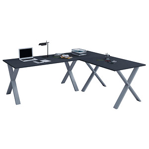 VCM my office Lona Schreibtisch anthrazit rechteckig, X-Fuß-Gestell silber 220,0 x 80,0 cm
