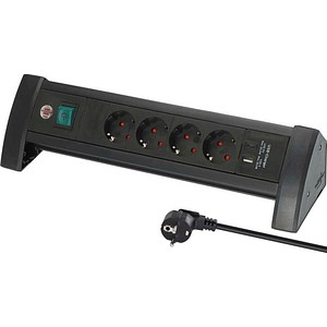 brennenstuhl Premium-Office-Line 4-fach Steckdosenleiste mit Schalter 1,8 m schwarz mit USB-Buchse