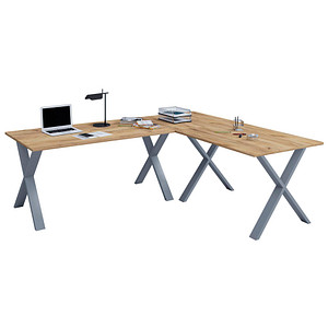 VCM my office Lona Schreibtisch honig-eiche rechteckig, X-Fuß-Gestell silber 190,0 x 80,0 cm