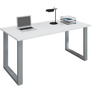 VCM my office Lona Schreibtisch weiß rechteckig, U-Fuß-Gestell silber 160,0 x 80,0 cm