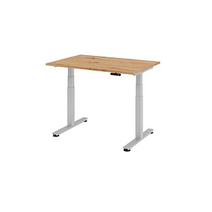 HAMMERBACHER XDSM12 elektrisch höhenverstellbarer Schreibtisch asteiche rechteckig, T-Fuß-Gestell silber 120,0 x 80,0 cm