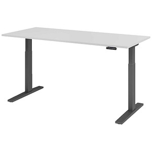 HAMMERBACHER XMKA19 elektrisch höhenverstellbarer Schreibtisch lichtgrau rechteckig, C-Fuß-Gestell grau 180,0 x 80,0 cm