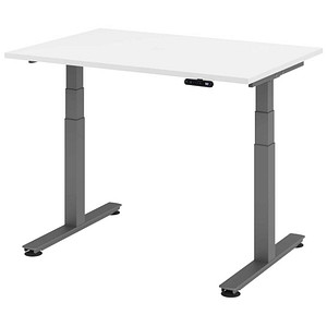 HAMMERBACHER XDSM12 elektrisch höhenverstellbarer Schreibtisch weiß rechteckig, T-Fuß-Gestell grau 120,0 x 80,0 cm