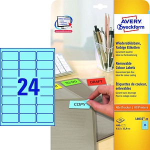 AVERY Zweckform Etiketten L6032-20 blau 63,5 x 33,9 mm, 20 Blatt